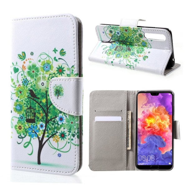 Huawei P20 Pro mønstret PU læder flip etui - Grøn Træ Multicolor