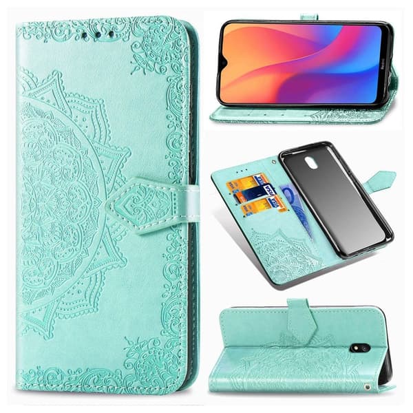 Mandala Xiaomi Redmi 8A etui i lær - Cyan Green