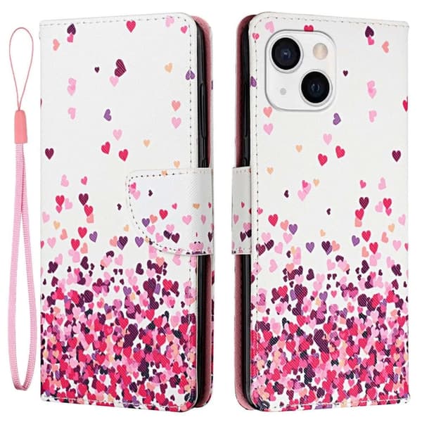 Wonderland iPhone 14 Plus Flippetui - Rosa Hjerte Form Pink