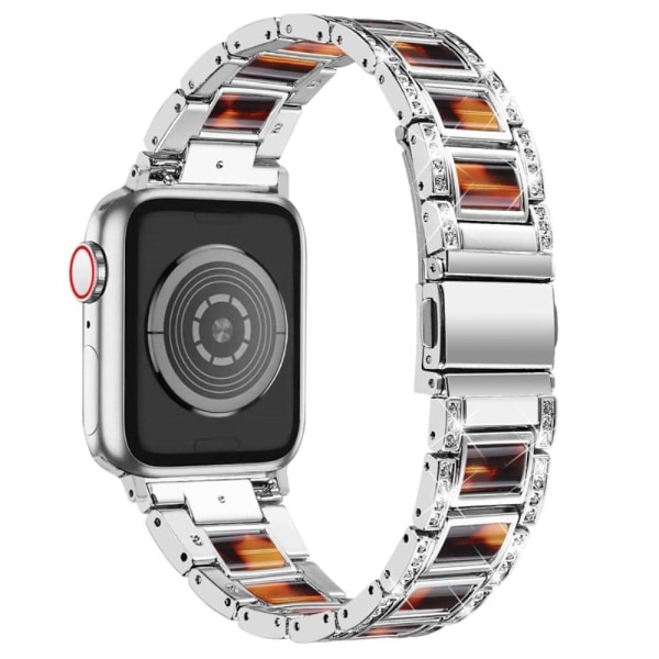 Apple Watch (41mm) klockarmband i rostfritt stål med strassdekor - Silver / Sköldpaddsskal Färg Silvergrå