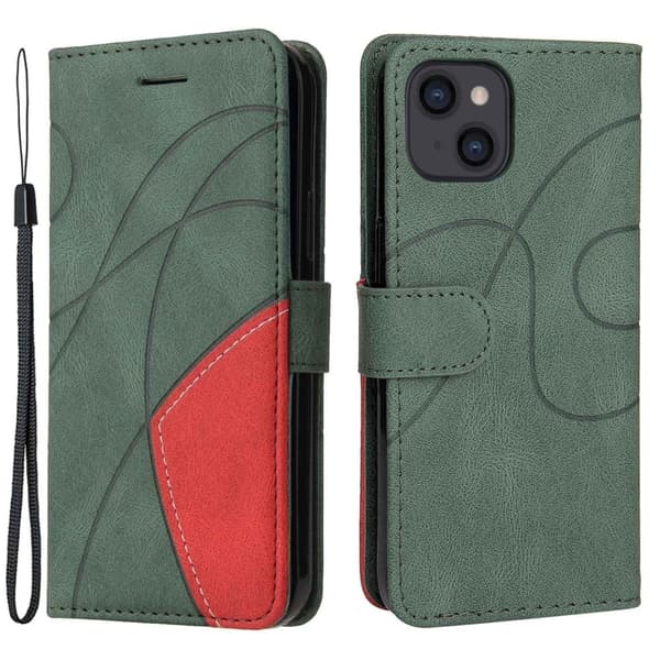 Teksturert læretui med stropp for iPhone 14 - Grønn Green