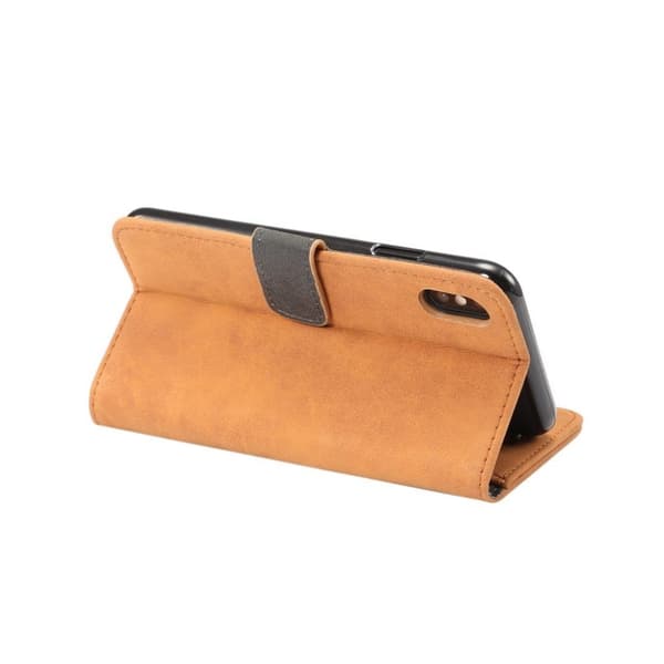 iPhone Xs Max læder flip cover i retrostil - Brun Brown