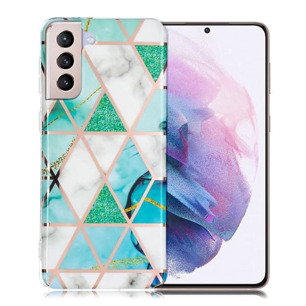 Marble Samsung Galaxy S21 Plus etui - hvid / cyan Green