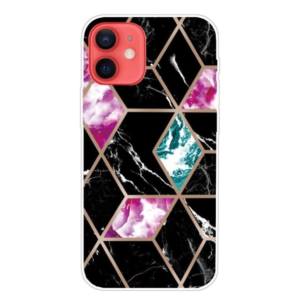 Marble iPhone 12 Mini case - Tile of Black / Cyan / Rose Multicolor