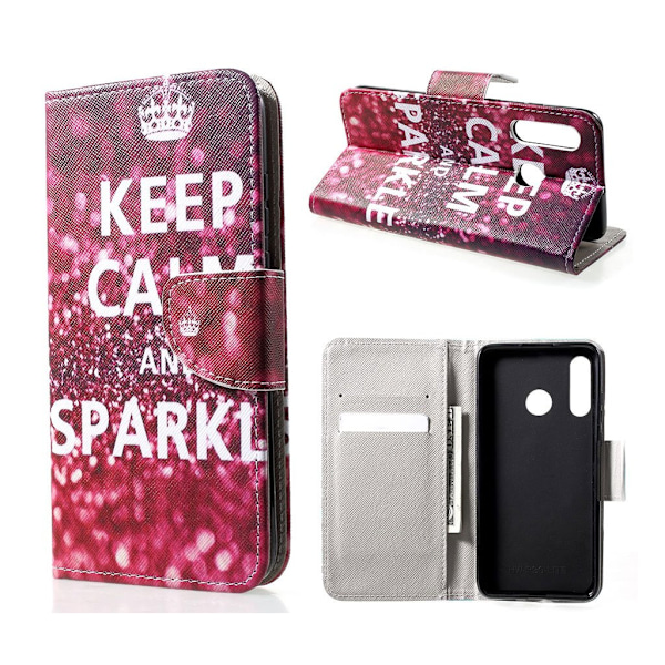 Huawei P30 Lite mønstret læder flip etui - Keep Calm and Sparkle Multicolor