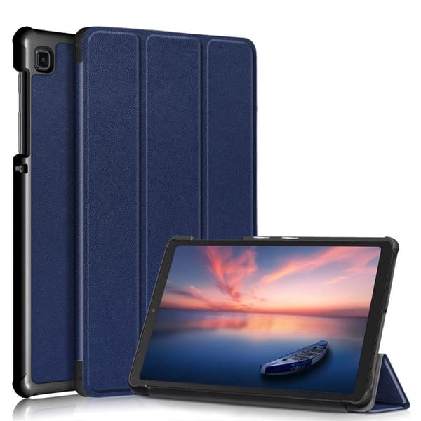 Samsung Galaxy Tab A7 Lite trefoldig flip-etui i skinn - Mørkeblå Blue