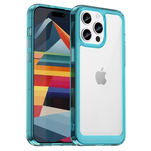 iPhone 15 Pro Max älykäs akryylikansi - Läpinäkyvä Sininen Blue