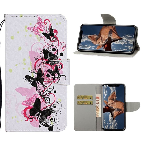 Wonderland iPhone 12 Pro / iPhone 12 flip etui - Sommerfugl I Farver Black