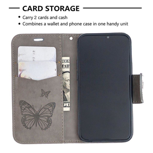 Butterfly läder iPhone 12 Mini fodral - Silver/Grå Silvergrå