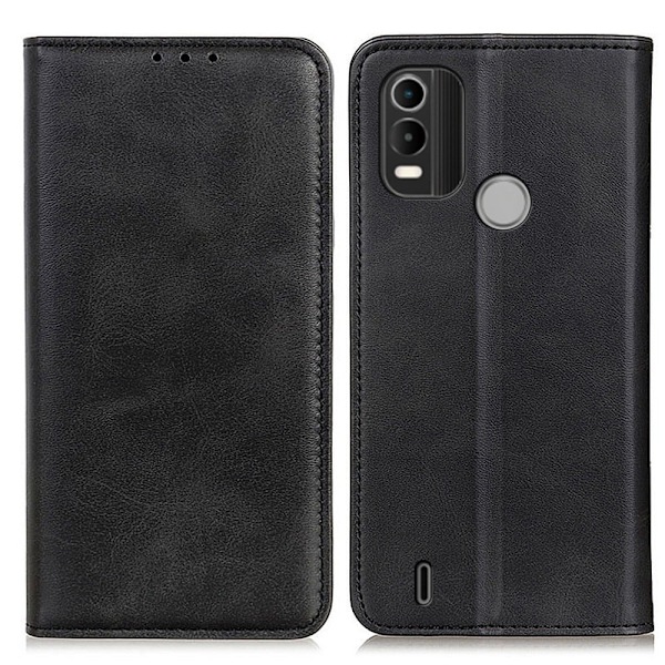 Nokia C21 Plus flip etui i ægte læder med pung – Sort Black