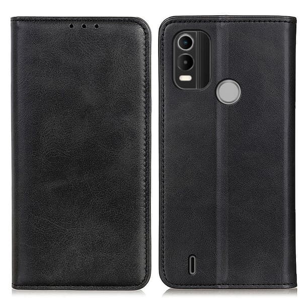 Nokia C21 Plus lompakkokotelo, aitoa nahkaa - Musta Black