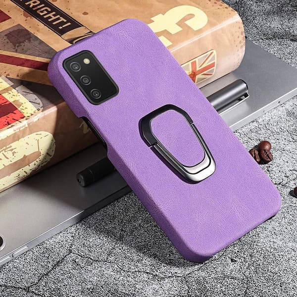Stötsäkert läderfodral med oval kickstand för Samsung Galaxy A03s - Lila Lila