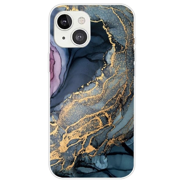 Marmormotiv iPhone 14 Plus skal - Blå På Gyllene Stänk Marmor multifärg