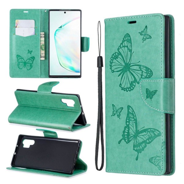 Butterfly läder Samsung Galaxy Note 10 Plus fodral - Grön Grön