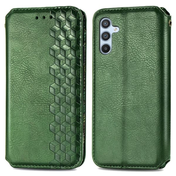 Läder Samsung Galaxy A56 fodral med romb-design - Grön Grön
