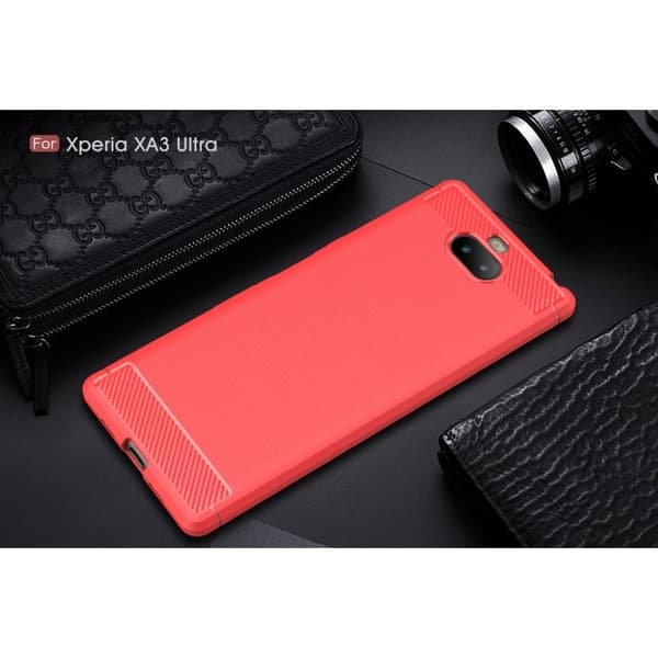 Sony Xperia 10 Plus karbon børstet deksel - Rød Red