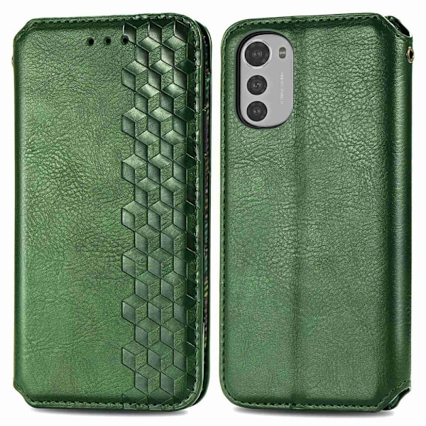 Nahkakotelo With A Stylish Rhombus Imprint For Motorola Moto E32s / E32 / G22 - Vihreä Green