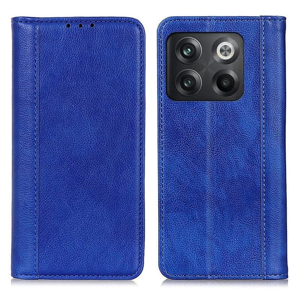 Ekte lærdeksel med magnetisk lukking for OnePlus Ace Pro / OnePlus 10T - Blå Blue