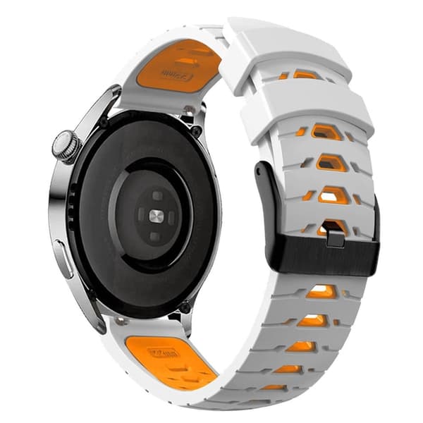 Universal tvåfärgad klockarmband i silikon med trapetsformade hål - Vit / Orange Vit