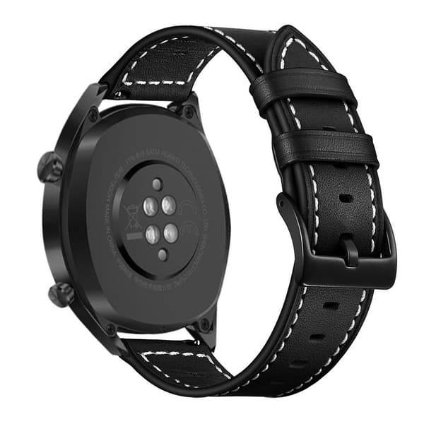 Huawei Watch GT / Watch 2 / Watch Magic stitching ægte læder Urrem - Sort Black