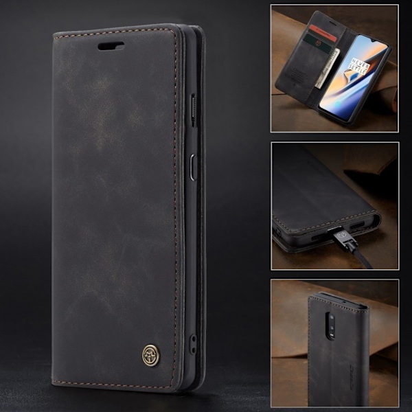CaseMe OnePlus 7 Vintage kotelot - Musta Black