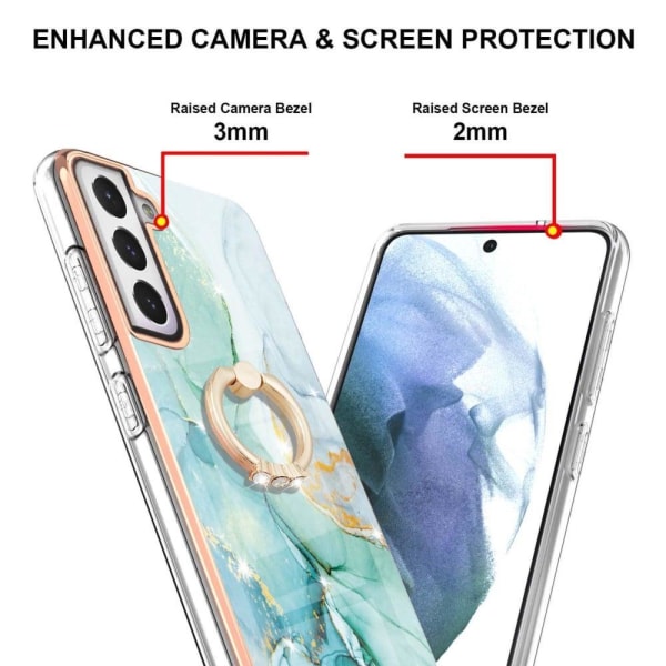 Marble Mønstret Cover med Ring Holder til Samsung Galaxy S21 FE Green