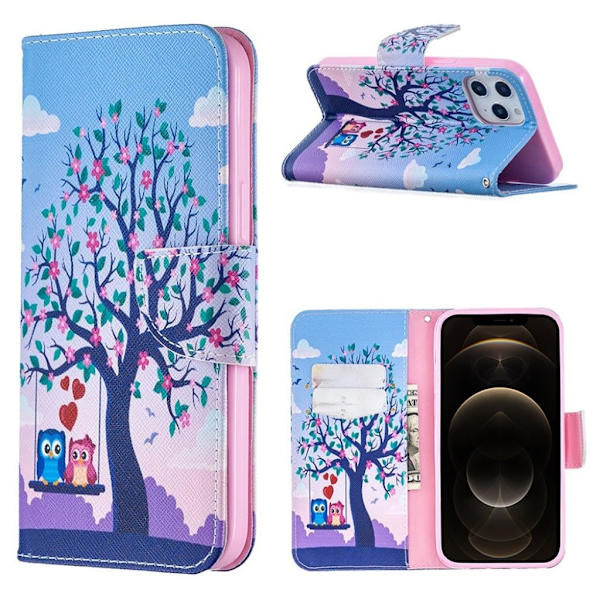 Wonderland iPhone 12 Pro Max flip etui - Ugle Og Træ Multicolor