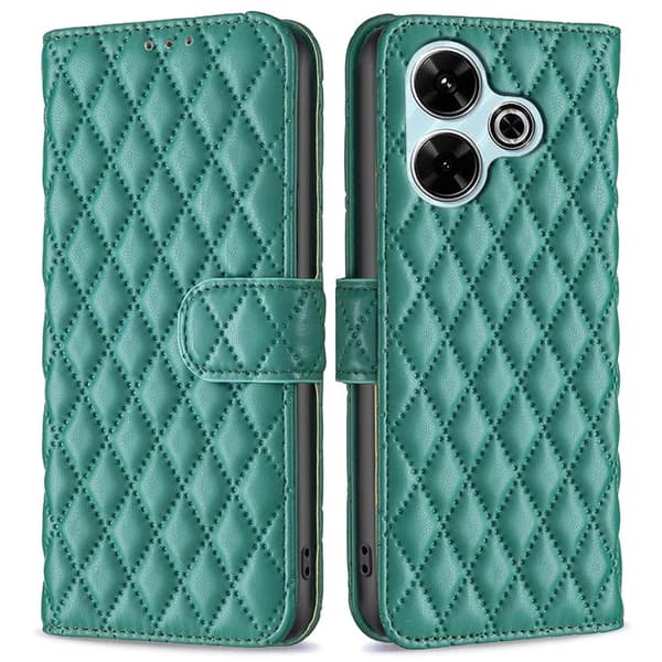 Rombemønster, matt flip-deksel for Xiaomi Redmi 13 / Xiaomi Poco M6 - Grønn Green