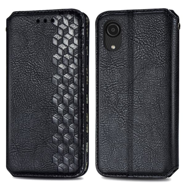 Nahkakotelo With A Stylish Rhombus Imprint For Samsung Galaxy A03 Core - Musta Black