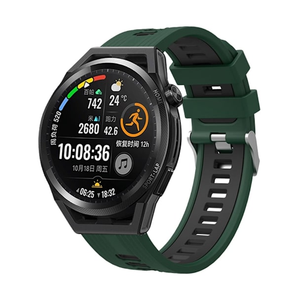 22mm Universal tofarvet silikone urrem - Sortliggrøn / Sort Green