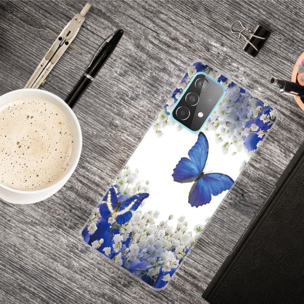 Butterfly Samsung Galaxy A72 5G nahkakotelo - Perhonen Ja Kukka Blue