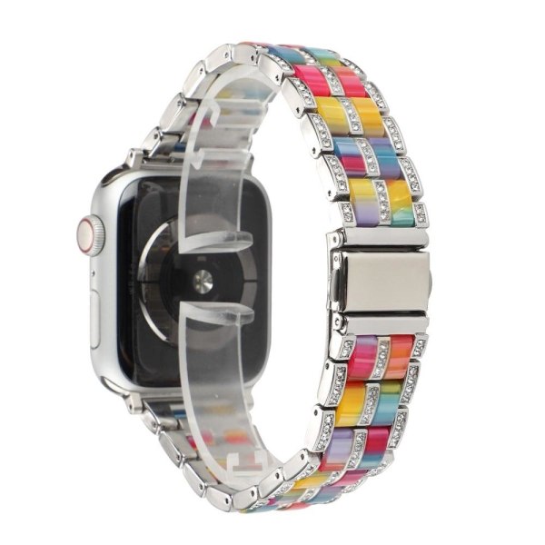 Apple Watch 42 mm - 44 mm klockarmband i rostfritt stål med strassdekor - Silver / Regnbåge multifärg