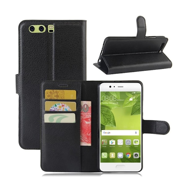 Huawei P10 Plus Smart og holdbart læder etui - Sort Black