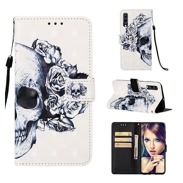 Samsung Galaxy A70 mønstret lædercover - sejt kranie Multicolor