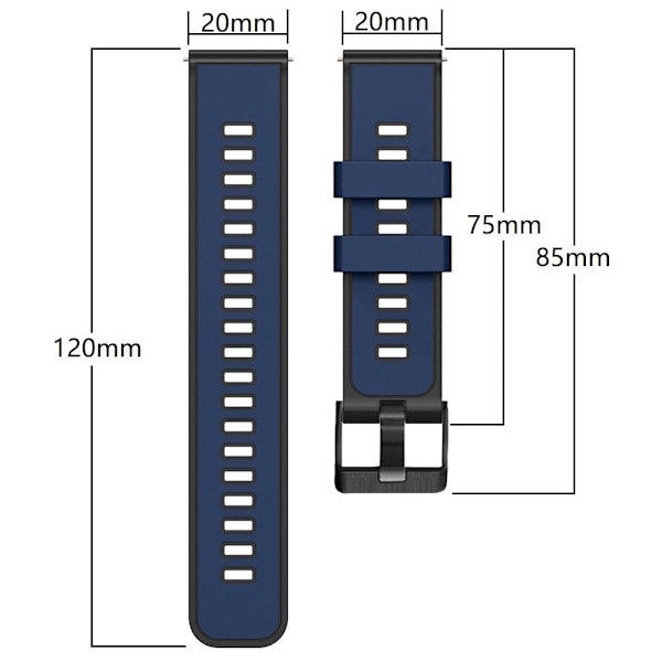 20 mm universel tofarvet silikone-urrem - Sort / Grå Black