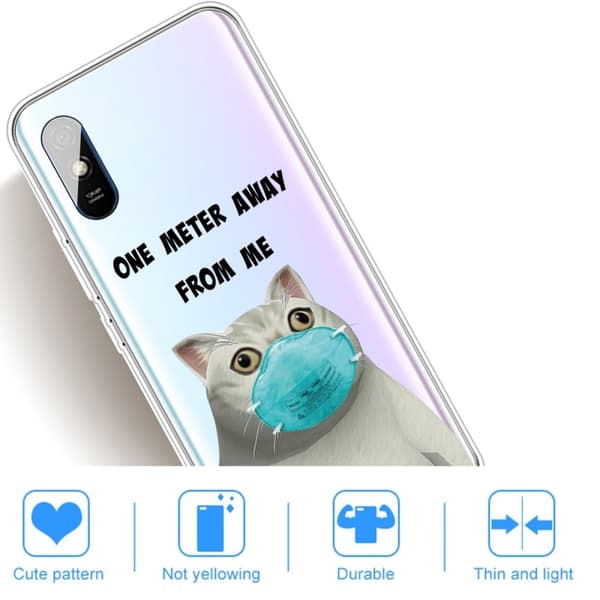Deco Xiaomi Redmi 9A Etui - Katt Iført Maske White
