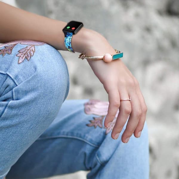 Xiaomi Mi Watch klockarmband i äkta läder med blommönster - Blå Ros multifärg