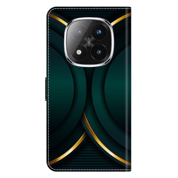 Xiaomi Redmi Note 14 Pro+ 5G Fodral 3D-mönster Veganläder Plånbok Telefonskal med stativ - Guldkontur Guld