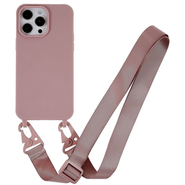 iPhone 14 Pro Max 6,7 tommer Drop Resistant Soft Flexible Matte Surface Phone Cover Protective Shell med bred lanyard - Dyb Pink Pink