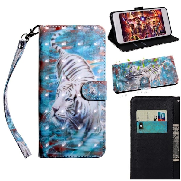 Samsung Galaxy A50 mønstret læderetui - Tiger Multicolor