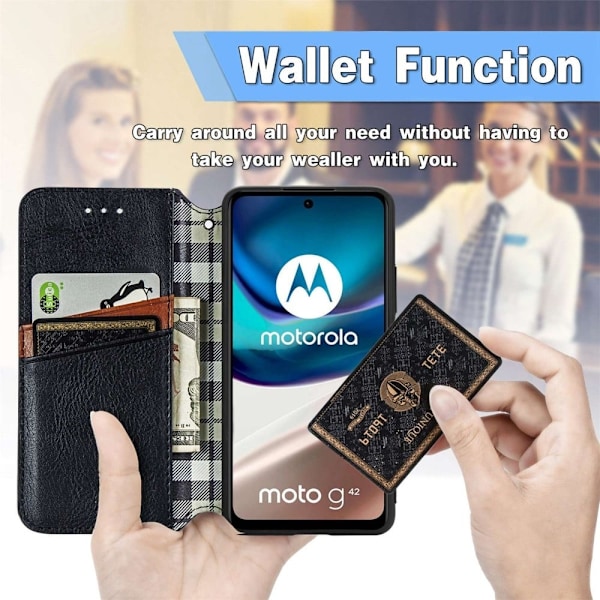 Læder Etui med A Stilfuldt Rhombus Tryk til Motorola Moto G42 - Grå Silver grey