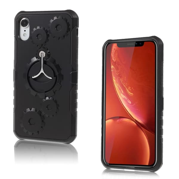 iPhone Xr mekanisk gear kickstand hybrid etui - Sort Black