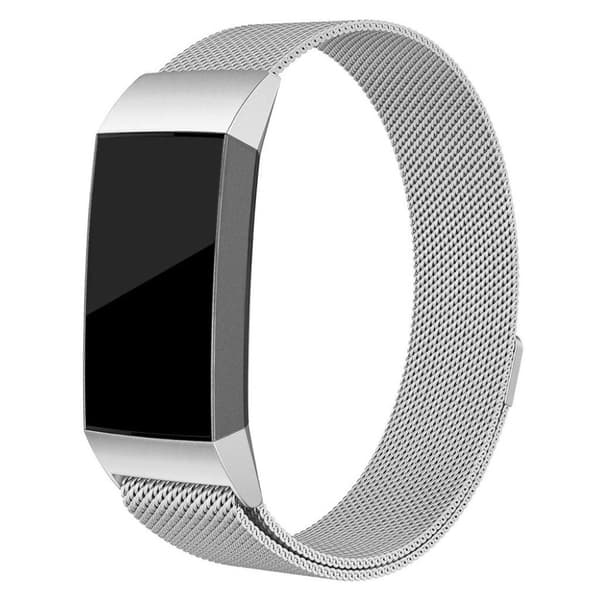 Fitbit Charge 3 lyxig milanesisk klockarmbandsersättning - Storlek: L / Silver Silvergrå