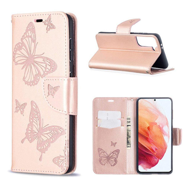Butterfly läder Samsung Galaxy S21 fodral - Rosa Rosa