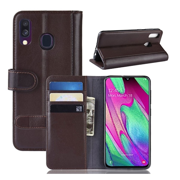 Samsung Galaxy A40 äkta split läderfodral - Brun Brun