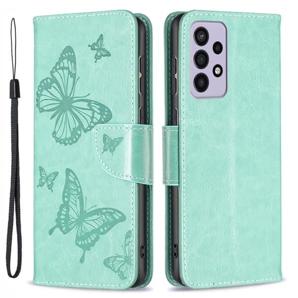 Sommerfugl Samsung Galaxy A73 Flip Etui - Grøn Green