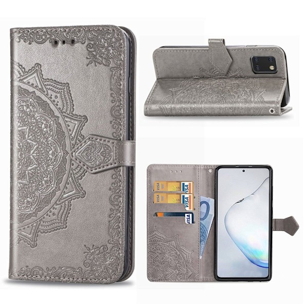 Mandala Samsung Galaxy Note 10 Lite etui i lær - Grå Silver grey