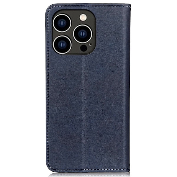 iPhone 14 Pro flip etui i ægte læder med pung – Blå Blue