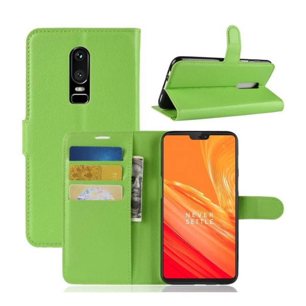 OnePlus 6 mobilfodral PU läder skyddande stående läge plånbok li Grön