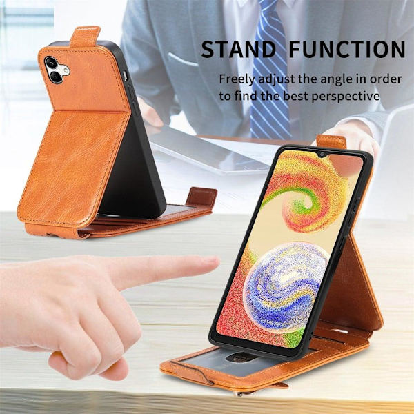 Vertical Flip Phone Suojakotelo With Zipper For Samsung Galaxy A04 - Ruskea Brown